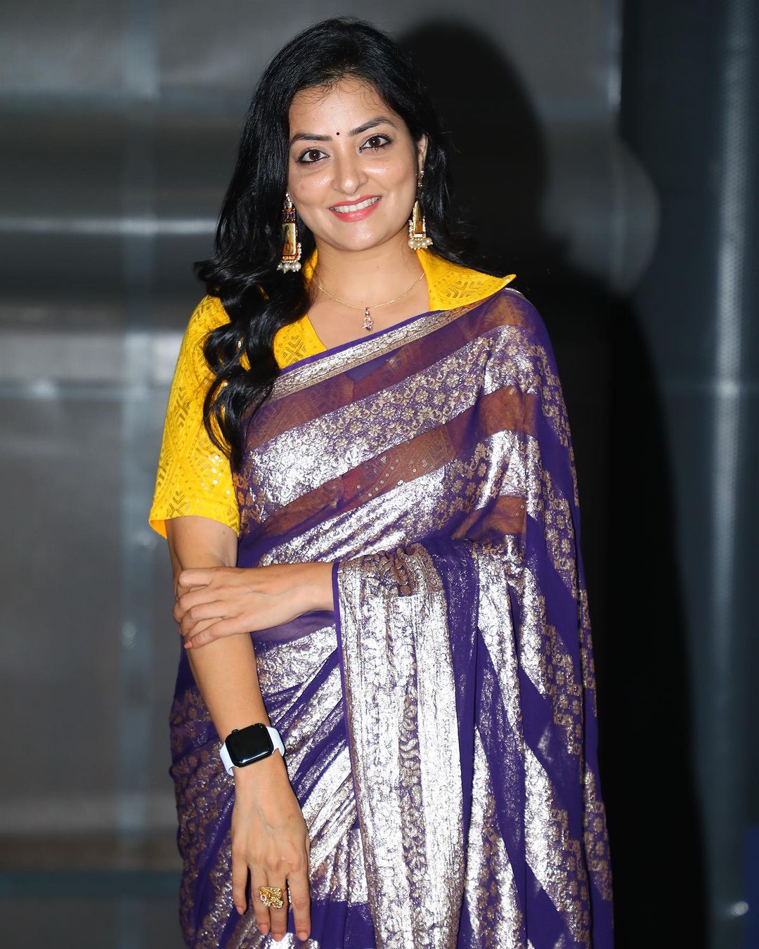 Telugu Tv Actress Madhuri Kandavalli Stills in Blue Saree